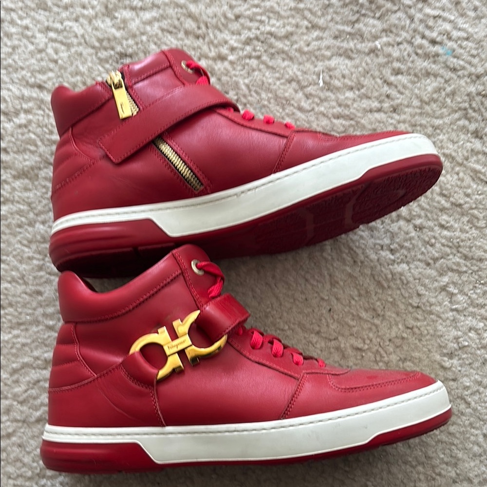 Salvatore Ferragamo Nayon High Top Men's Sneaker Red Rosso Calf Sz